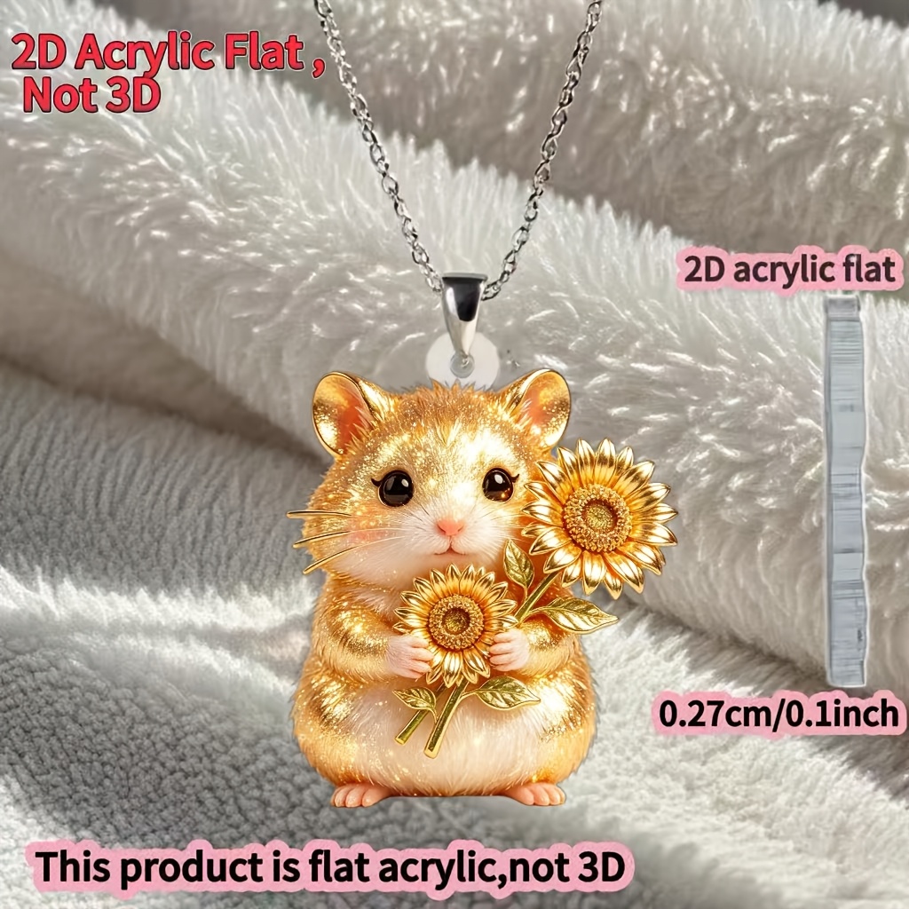 Women's Novelty Hamster Holding Sunflower Acrylic Necklace
